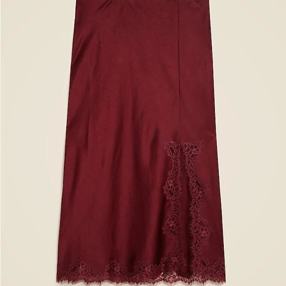 J. Crew Burgundy Lace-Trim Satin Midi Slip Skirt and Top - Picture 4 of 9